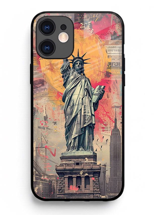 Artistic Statue Liberty vibrant artwork iphone 12 mini glass back cover