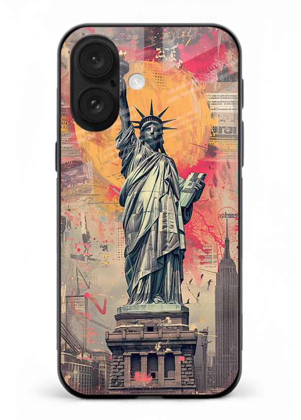 Artistic Statue Liberty vibrant artwork iphone 16 glass back cover