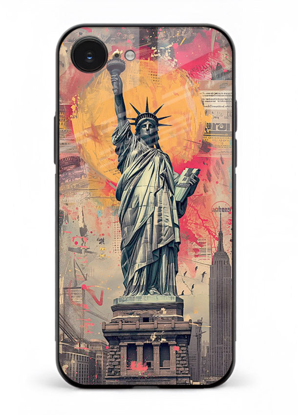 Artistic Statue Liberty vibrant artwork iphone 16e glass back cover