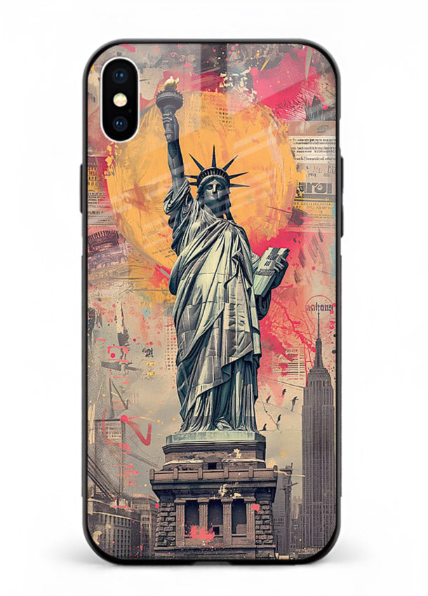 Artistic Statue Liberty vibrant artwork iphone xs max glass back cover