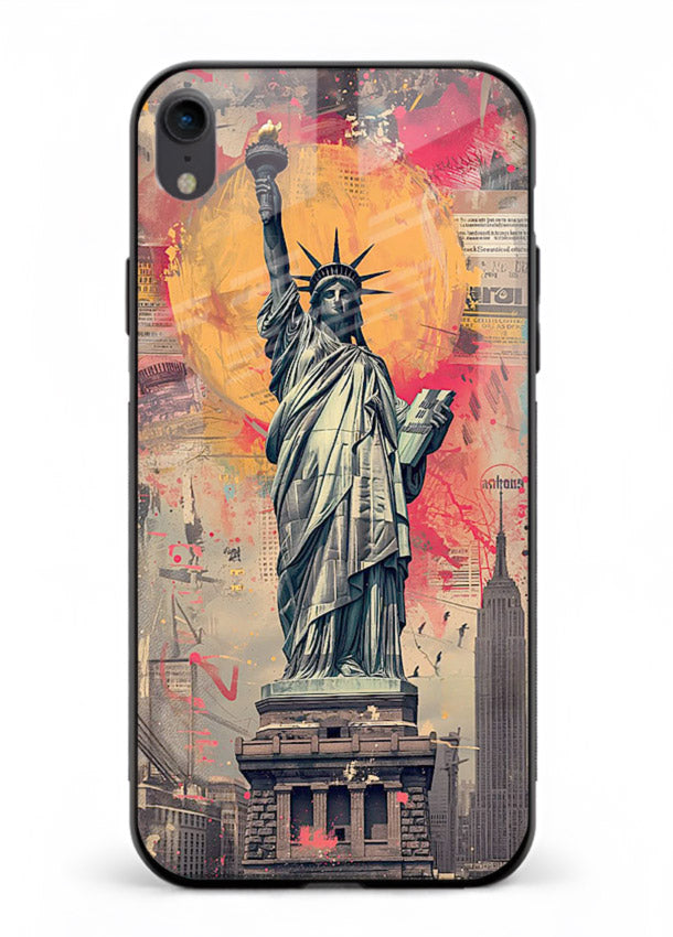 Artistic Statue Liberty vibrant artwork iphone xr glass back cover