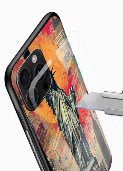 Artistic Statue Liberty vibrant artwork glossy vibrant premium glass back cover - Angle Blade