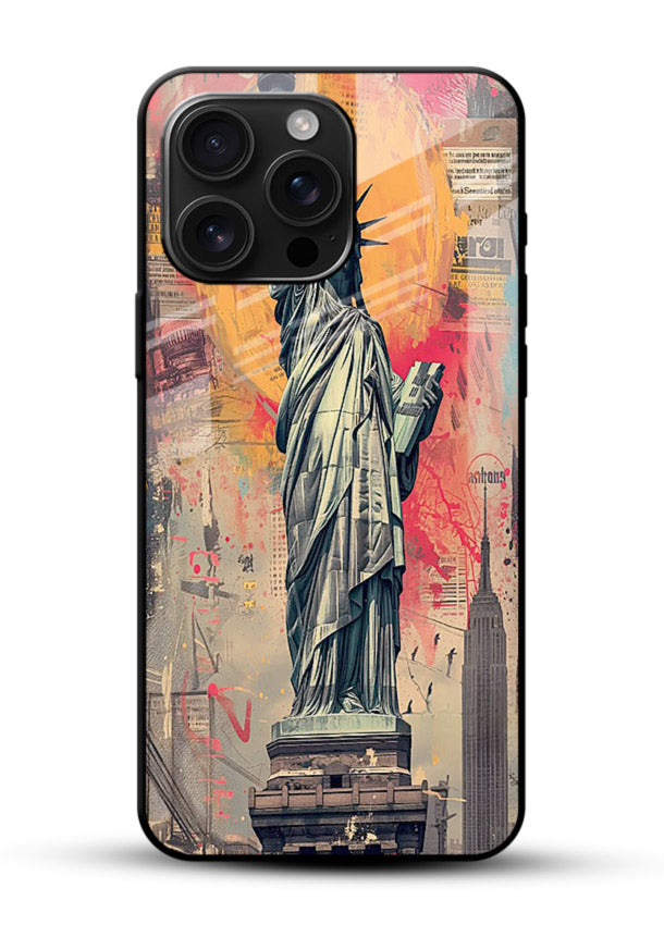 Artistic Statue Liberty vibrant artwork glossy vibrant premium glass back cover - Angle Front