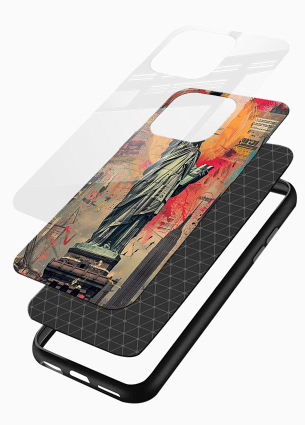 Artistic Statue Liberty vibrant artwork glossy vibrant premium glass back cover - Angle Layers