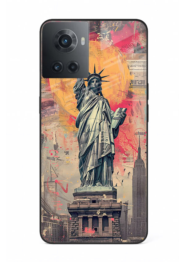 Artistic Statue Liberty vibrant artwork OnePlus 10R glass back cover