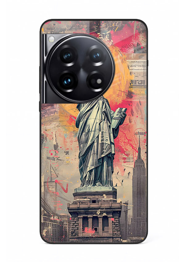 Artistic Statue Liberty vibrant artwork OnePlus 12 glass back cover