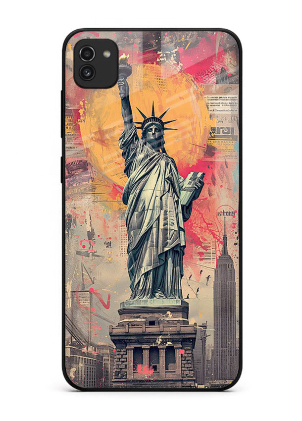 Artistic Statue Liberty vibrant artwork Samsung A03 glass back cover