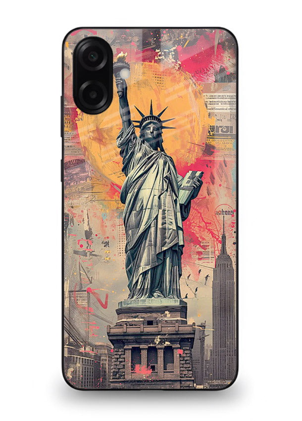 Artistic Statue Liberty vibrant artwork Samsung M13 5G glass back cover