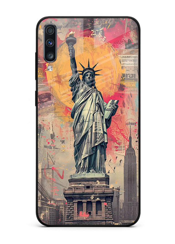 Artistic Statue Liberty vibrant artwork Samsung A70 glass back cover