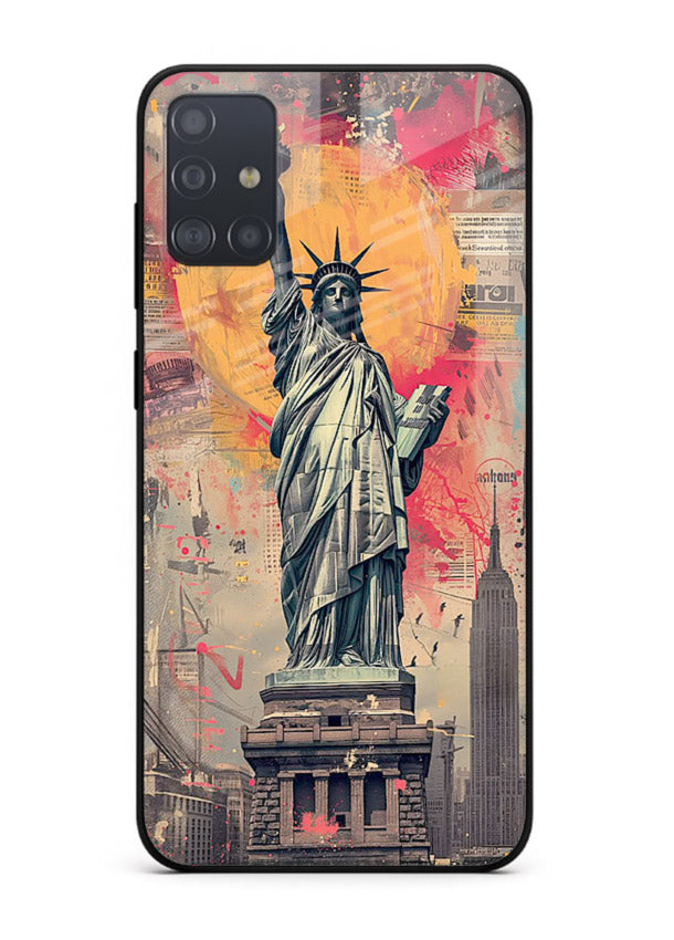 Artistic Statue Liberty vibrant artwork Samsung A71 glass back cover