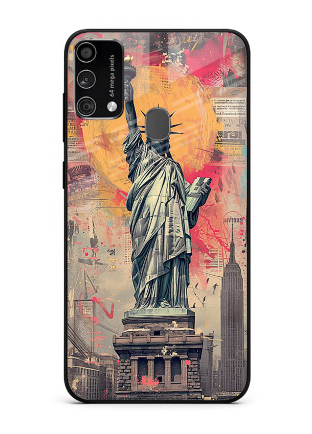 Artistic Statue Liberty vibrant artwork Samsung F41 glass back cover
