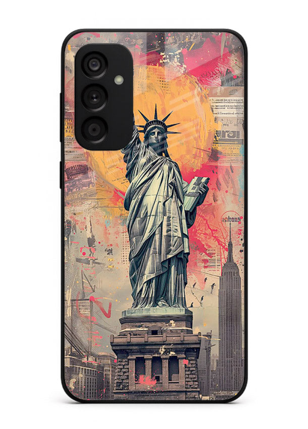 Artistic Statue Liberty vibrant artwork Samsung A34 5G glass back cover