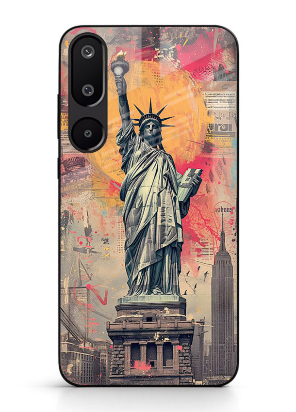 Artistic Statue Liberty vibrant artwork Samsung F16 5G glass back cover