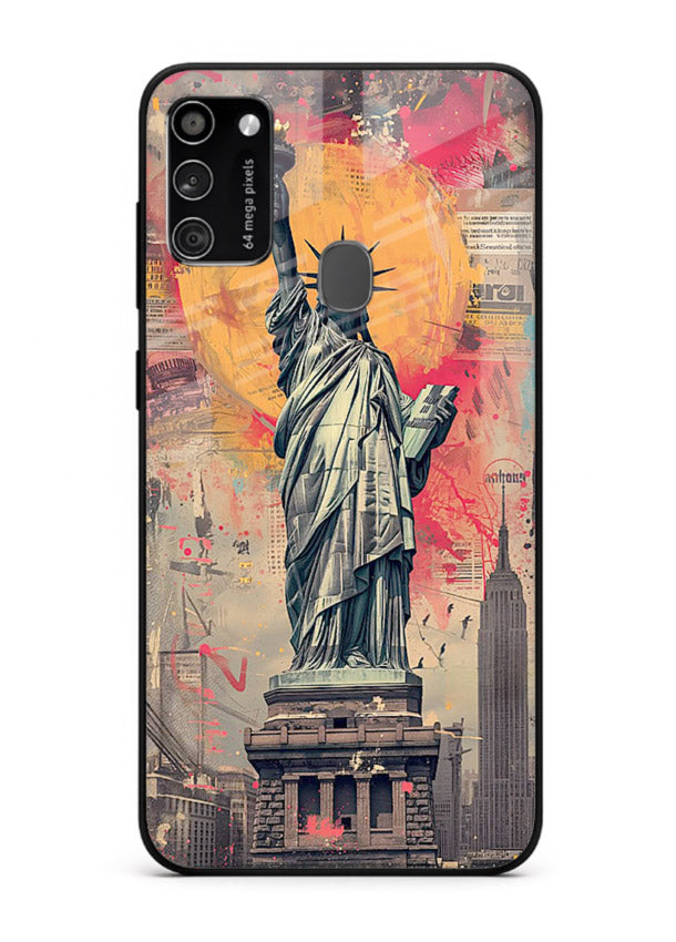 Artistic Statue Liberty vibrant artwork Samsung M30s glass back cover