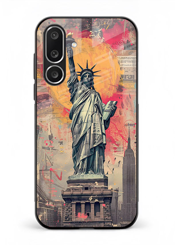 Artistic Statue Liberty vibrant artwork Samsung M36 5G glass back cover