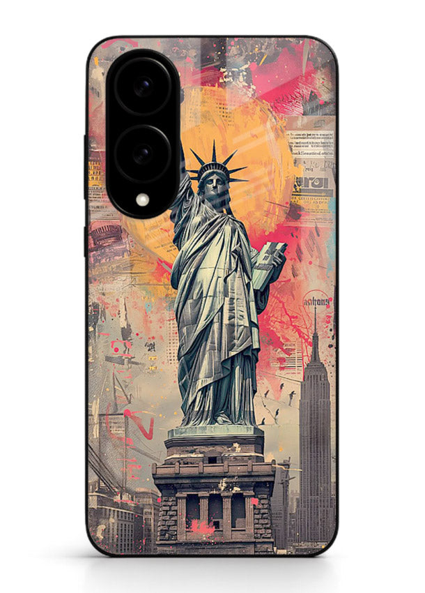 Artistic Statue Liberty vibrant artwork Samsung S25 Edge glass back cover