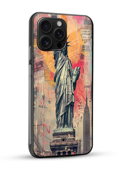 Artistic Statue Liberty vibrant artwork glossy vibrant premium glass back cover - Angle Side