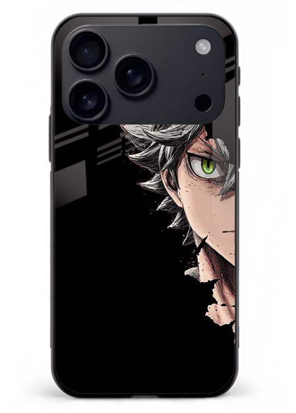 asta demon eye black clover anime art iphone 17 pro max glass cover intense portrait case