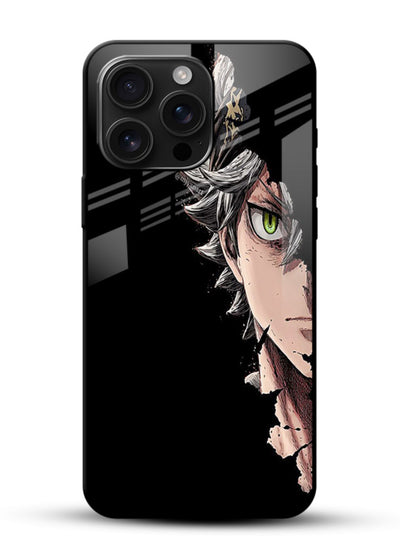 asta demon eye black clover anime art glossy vibrant premium glass cover intense portrait case - Angle Front