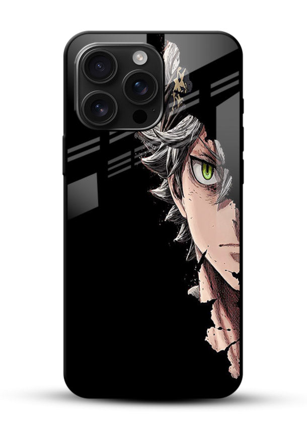 asta demon eye black clover anime art glossy vibrant premium glass cover intense portrait case - Angle Front