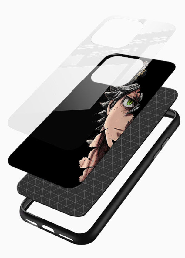 asta demon eye black clover anime art glossy vibrant premium glass cover intense portrait case - Angle Layers