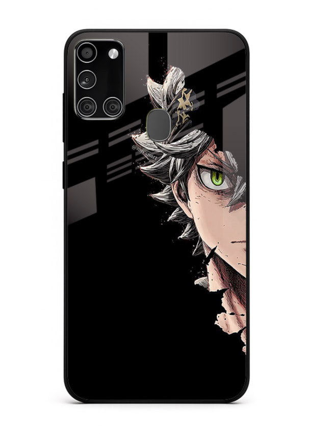 asta demon eye black clover anime art Samsung A21s glass cover intense portrait case