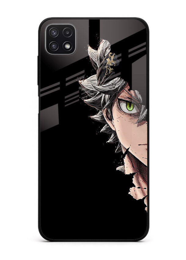 asta demon eye black clover anime art Samsung A22 5G glass cover intense portrait case