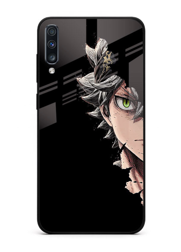 asta demon eye black clover anime art Samsung A50 glass cover intense portrait case