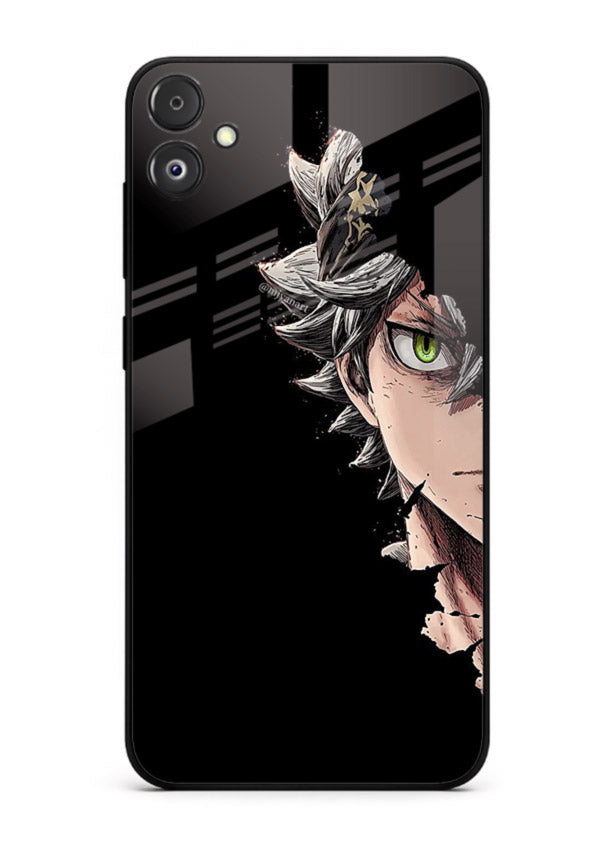 asta demon eye black clover anime art Samsung F05 5G glass cover intense portrait case