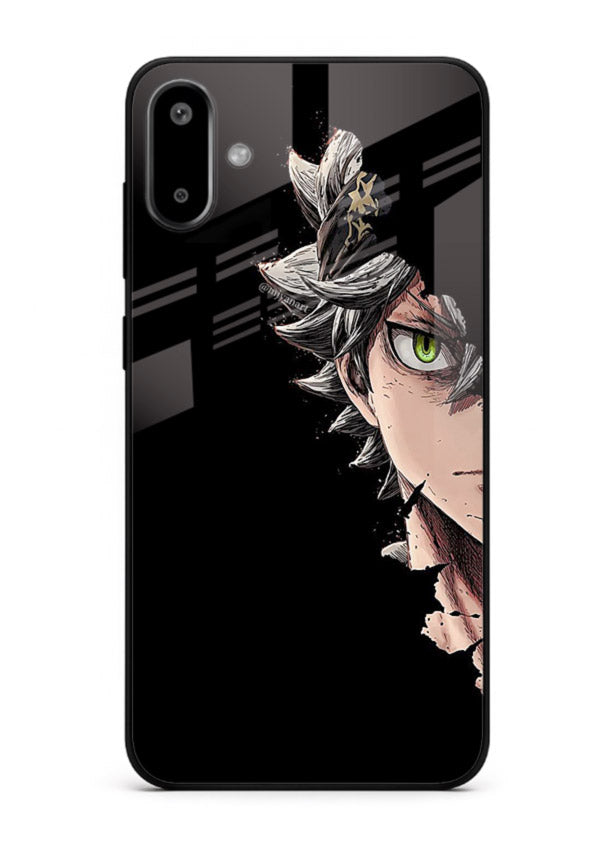 asta demon eye black clover anime art Samsung F06 5G glass cover intense portrait case