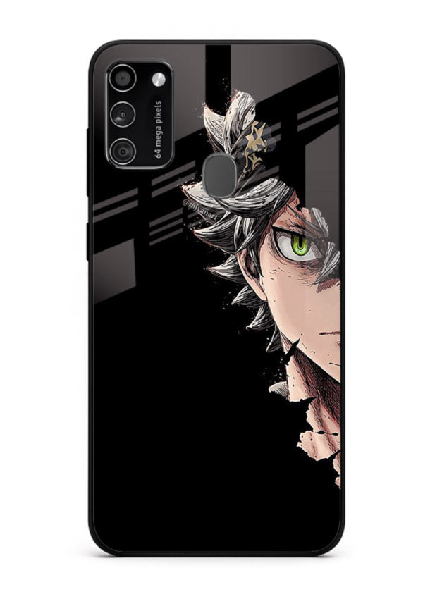 asta demon eye black clover anime art Samsung M30s glass cover intense portrait case