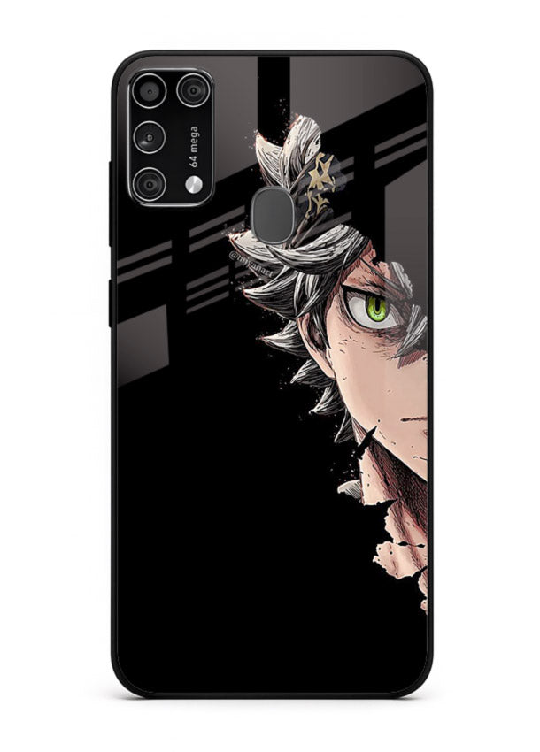 asta demon eye black clover anime art Samsung M31 Prime glass cover intense portrait case