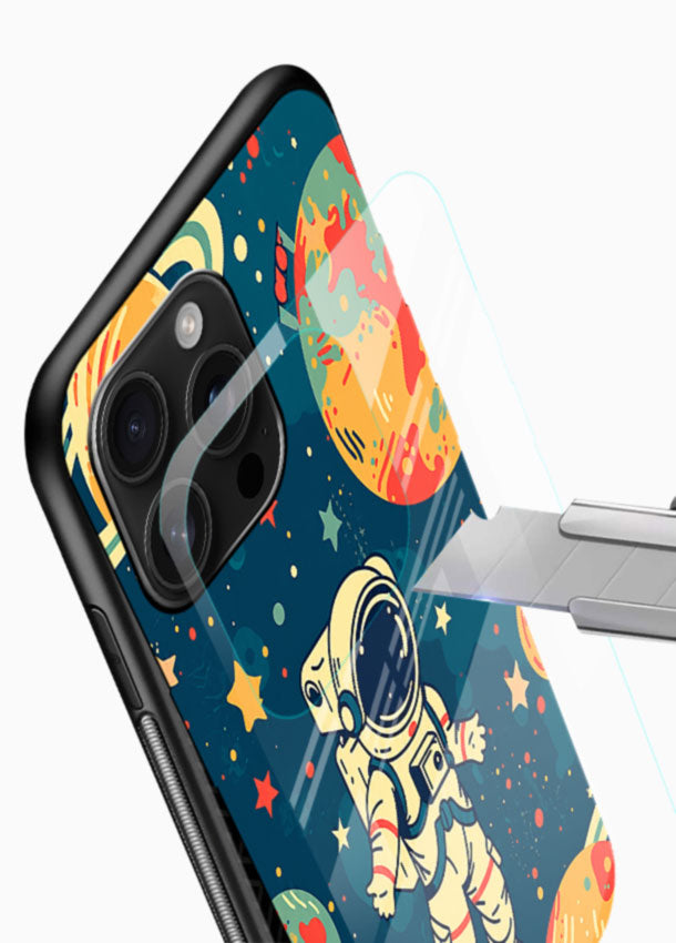 Astronaut Space Cartoon glass back cover with astronaut and planets design - 4