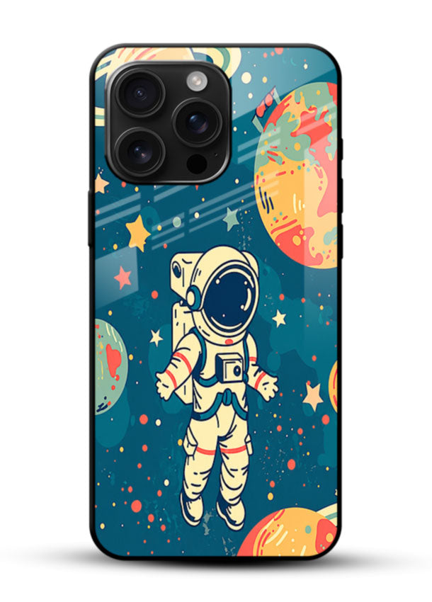 Astronaut Space Cartoon glass back cover with astronaut and planets design - 1