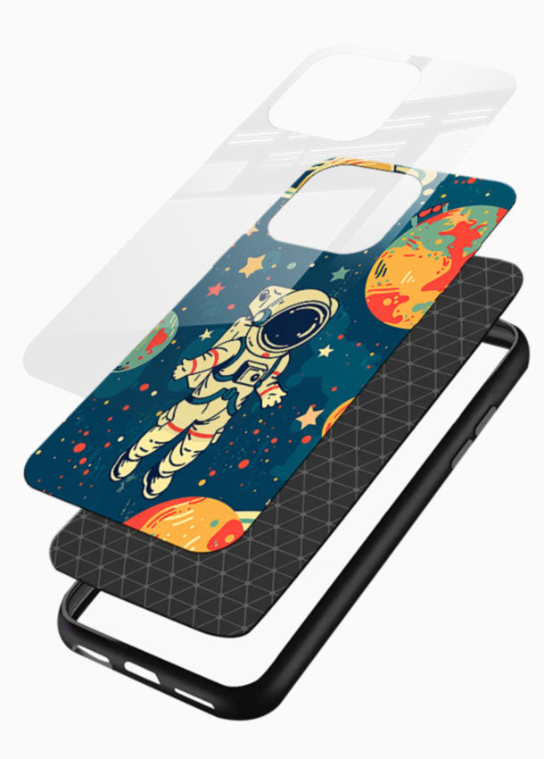 Astronaut Space Cartoon glass back cover with astronaut and planets design - 3