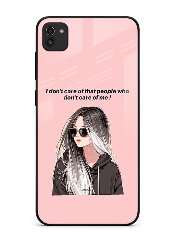 Attitude Sunglasses Girl bold attitude artwork Samsung A03 glass back cover