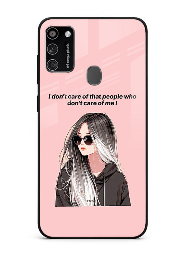 Attitude Sunglasses Girl bold attitude artwork Samsung M21 glass back cover