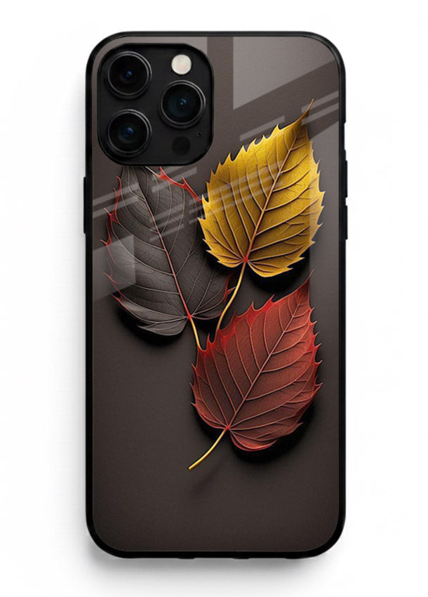 Autumn leaf artwork on iphone 11 pro max glass back cover with warm drifting tones.
