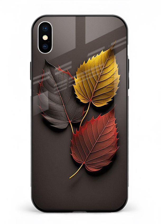 Autumn leaf artwork on iphone xs max glass back cover with warm drifting tones.