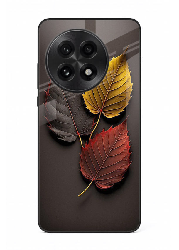 Autumn leaf artwork on OnePlus 13 glass back cover with warm drifting tones.