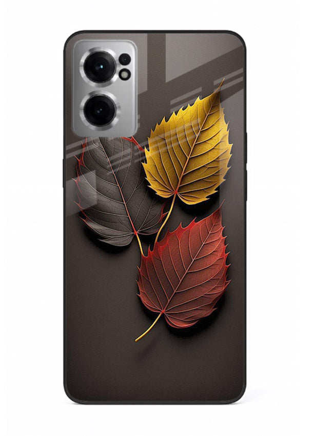 Autumn leaf artwork on OnePlus Nord CE2 5G glass back cover with warm drifting tones.