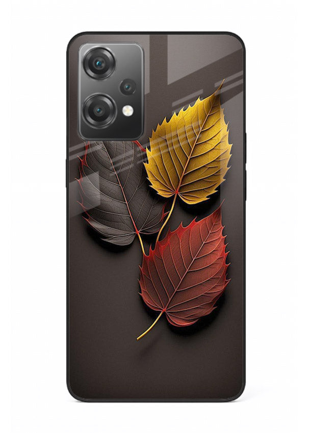 Autumn leaf artwork on OnePlus Nord CE2 Lite 5G glass back cover with warm drifting tones.