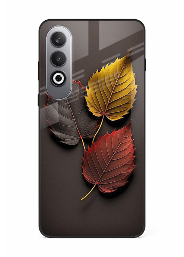 Autumn leaf artwork on OnePlus Nord CE4 glass back cover with warm drifting tones.