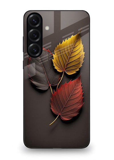 Autumn leaf artwork on Samsung A55 5G glass back cover with warm drifting tones.