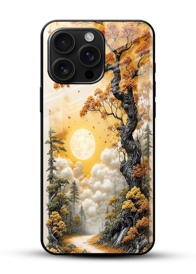 Autumn Sun Forest glowing autumn forest artwork glossy vibrant premium glass back cover - Angle Front