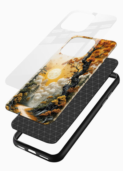 Autumn Sun Forest glowing autumn forest artwork glossy vibrant premium glass back cover - Angle Layers