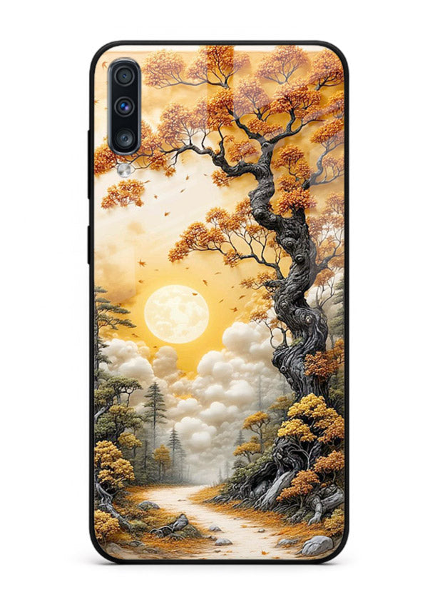Autumn Sun Forest glowing autumn forest artwork Samsung A70 glass back cover