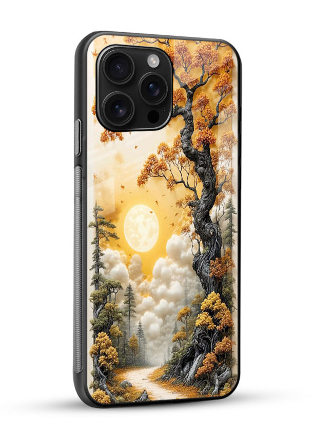 Autumn Sun Forest glowing autumn forest artwork glossy vibrant premium glass back cover - Angle Side
