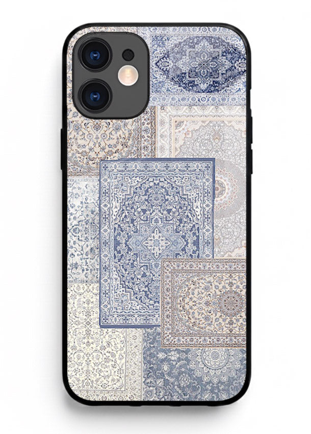 Light blue mosaic artwork printed on glossy tempered glass iPhone 11 back cover