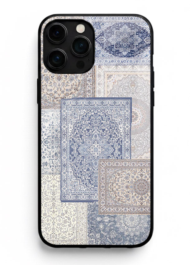 Light blue mosaic artwork printed on glossy tempered glass iPhone 14 Pro Max back cover